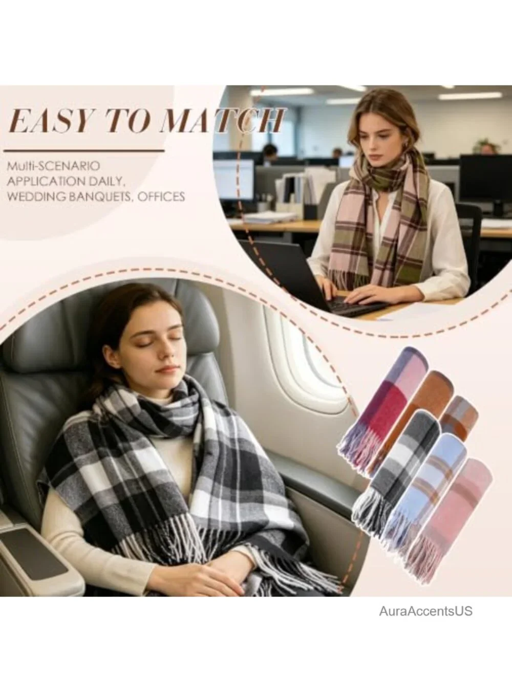 Winter Plaid Scarf Shawl Wrap Lightweight 100% Polyester Fringe Tassel